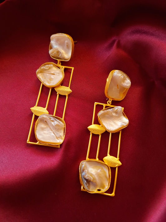 Contemporary Brass Metal Earring with MOP Stone